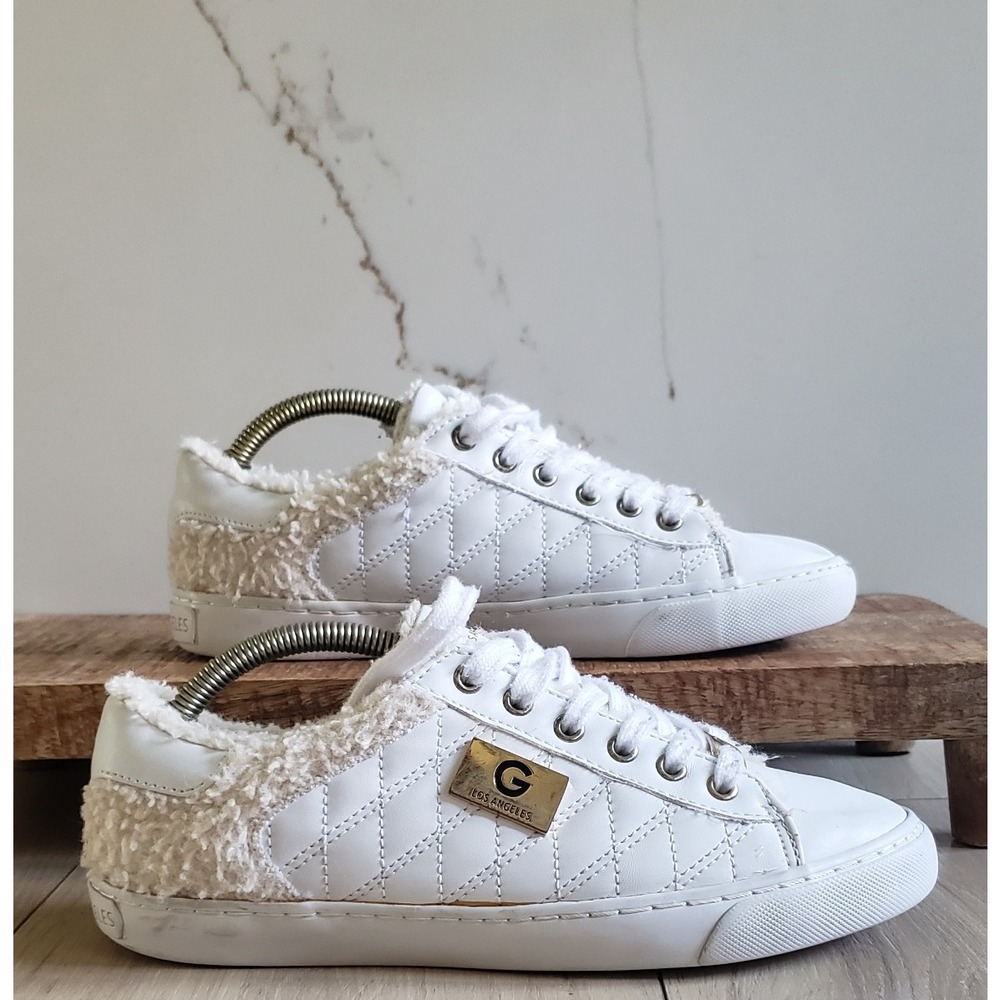 Guess Sneakers Womens 6 White Sherpa Lined Quilted Vegan Leather GGMARTI2